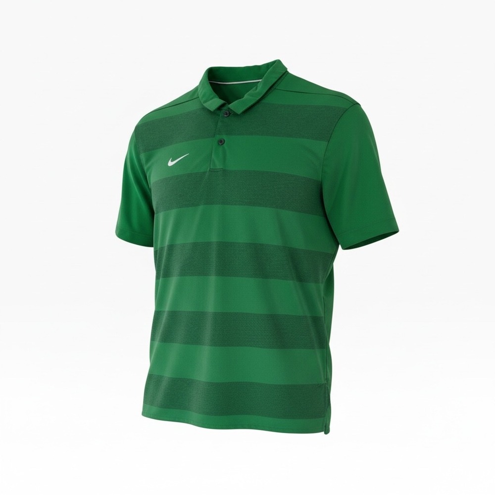 Nike Dri-FIT Mens Green Striped Golf Polo Shirt Large Short Sleeve Swoosh